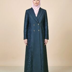 Luxury Emerald Green Floral Lace Longline Double-Breasted Blazer Coat