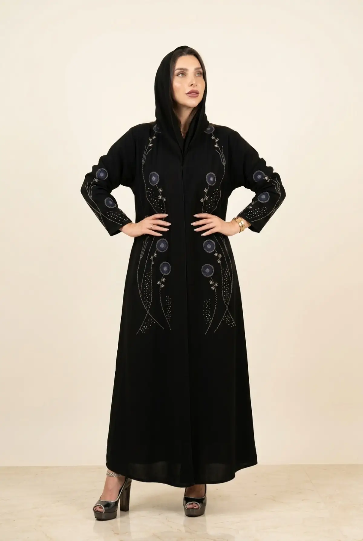 Black-Hooded-Abaya-Blue-Embroidery-Modest-Fashion