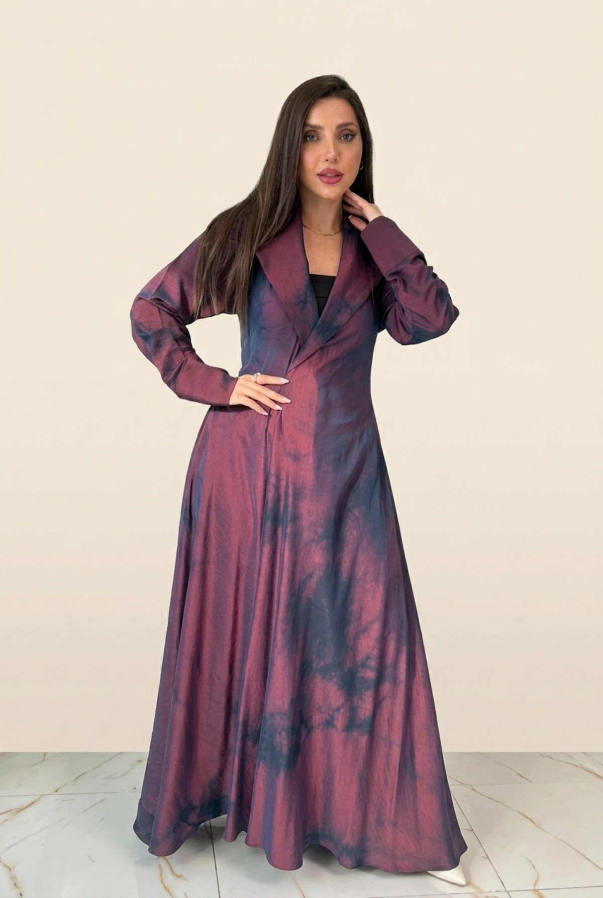 Plum-Navy-Tie-Dye-Long-Blazer-Abaya-Modest-Fashion